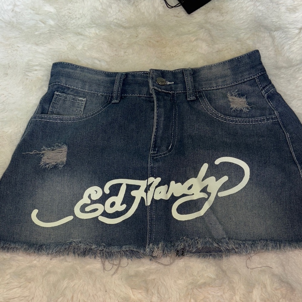 Ed Hardy Graphic Jean Mini Skirt